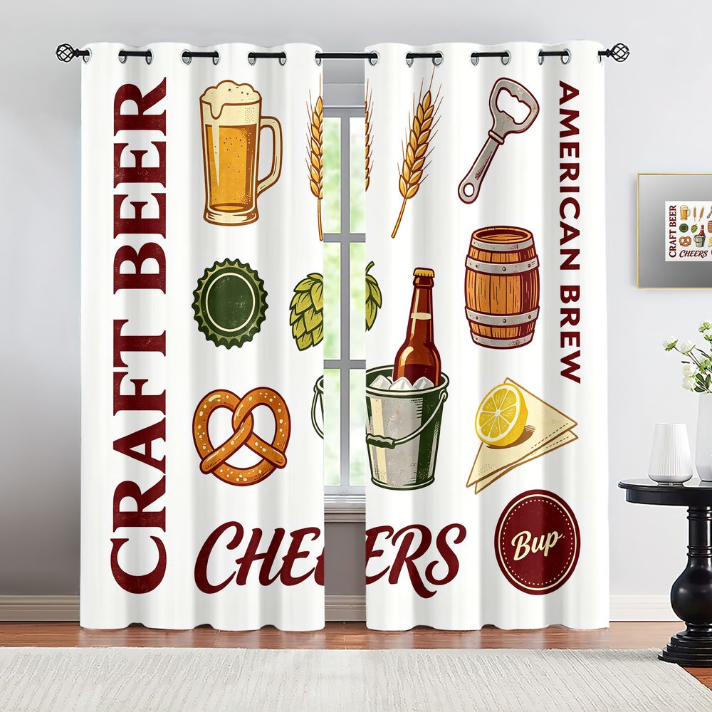 Craft Beer & Wine U- - Vintage Craft Bira Temalı Baskılı Perdeler,