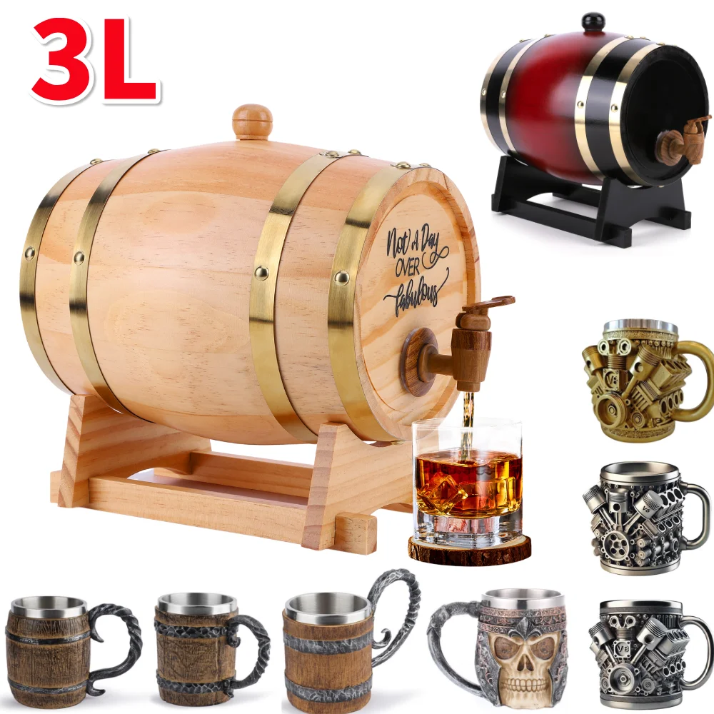 Wine Beer Whiskey - 3L Ahşap Viski Fıçısı, Standlı, Tıpalı