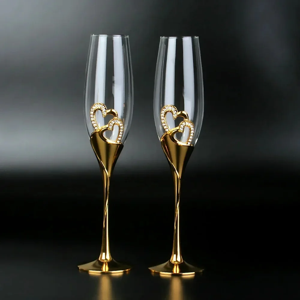 Champagne Flute Pair - Zarif Kalp ve Tül Şekli Şampanya