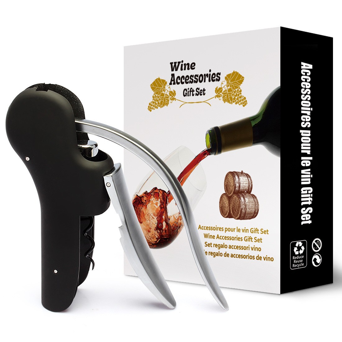 Cork Screw Lever - Tavşan Şeklinde Şarap Tirbuşon Seti, Manuel