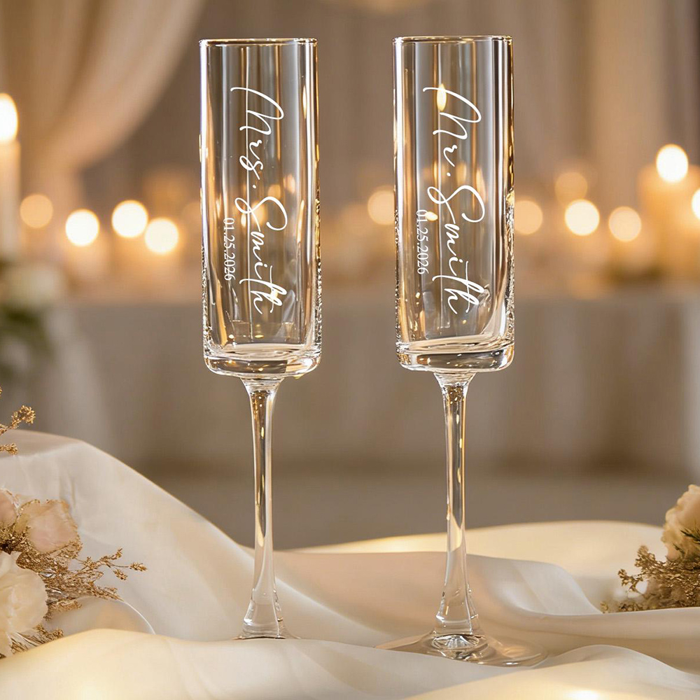 Champagne Flute Pair - Kişiye Özel Düğün Şarap Şampanya Flütleri