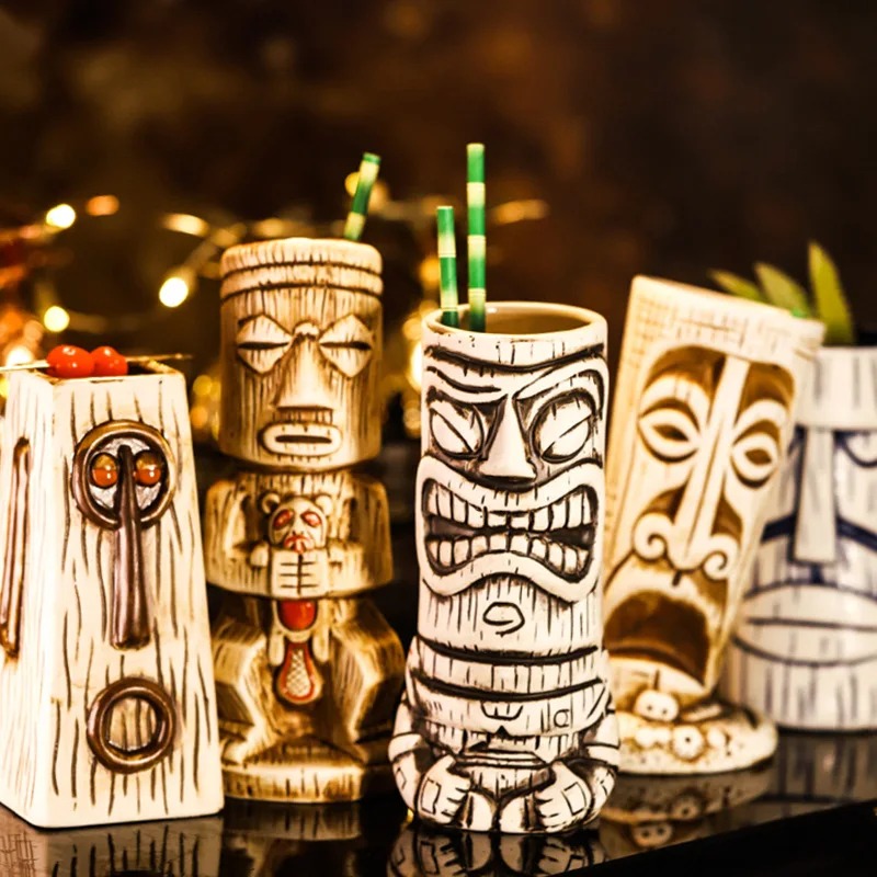 Wine Beer Whiskey - Yaratıcı Seramik Kupa Şaman Totem Yüzü