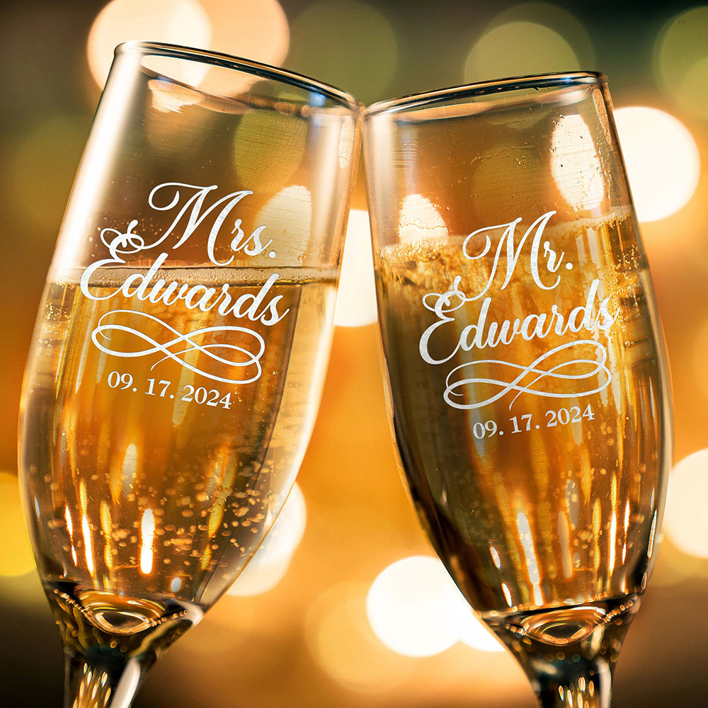Champagne Flute Pair - Kişiselleştirilmiş 2 Şampanya Flüt Seti Kazınmış