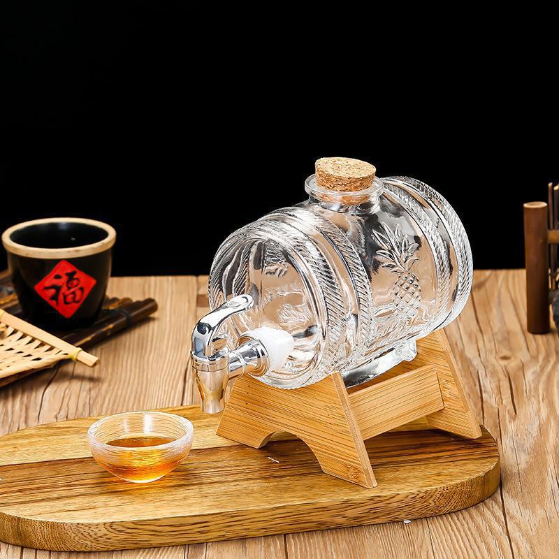 Wine Beer Whiskey - 1L Cam Viski Fıçısı Şarap Fıçısı
